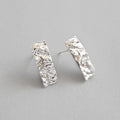 Wholesale 925 Sterling Silver Irregular Hammered Rectangle Shape Stud Earrings Fine Jewelry Gifts
