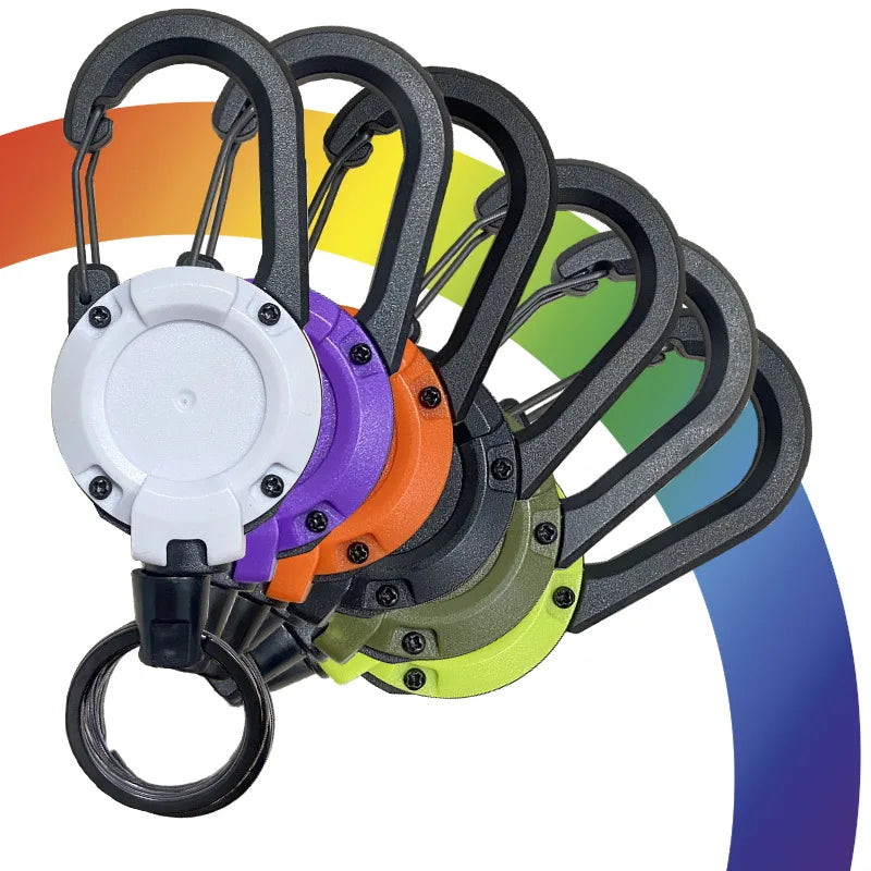 Custom Heavy Duty Carabiner Retractable Easy Pull Buckle Outdoor Fishing Accessories Metal Cord Badge Holder Reel Keyring