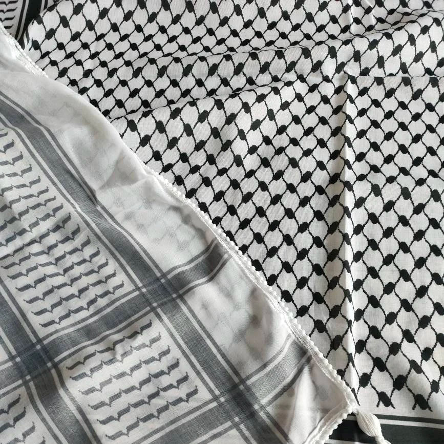 Unisex Original Shemagh Keffiyeh Scarf Men's Arab Palestine Black on White Kufiya Arafat Hatta Printed for Muslims Spring