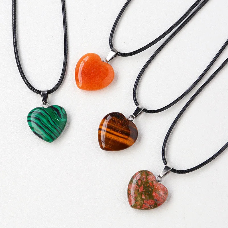 Natural Crystal Heart Pendant Aventurine Tiger Eye 3D Heart Shape Pendant Accessory
