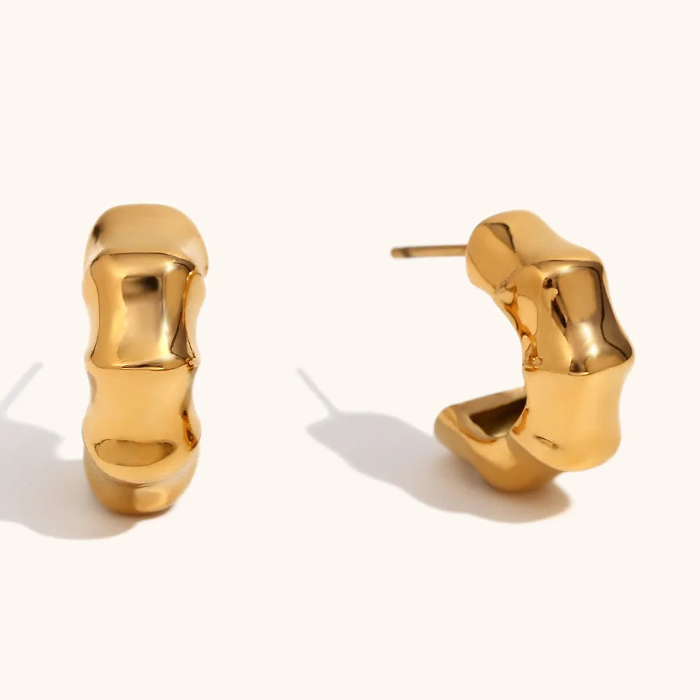 Fashion Jewelry 316L Stainless Steel Bamboo Stud Earrings for Women 18k Gold Plated Jewelry