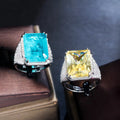 Classic Princess Cut Big Rectangle Chunky Blue Yellow Cubic Zircon Stone Women Wedding Engagement Rings Adjustable Size Jewelry