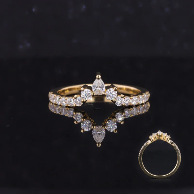 Pear Cut Moissanite Center Stones 14 Karat Gold Wedding Band Ring