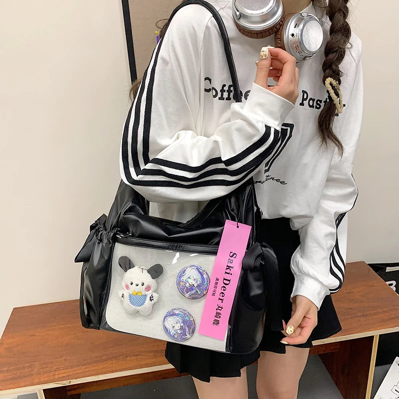Japanese Style Kawaii PU Crossbody Bag Otaku Shoulder Bag Cosplay Fans Anime Inspired PU Convertible Shoulder Backpack