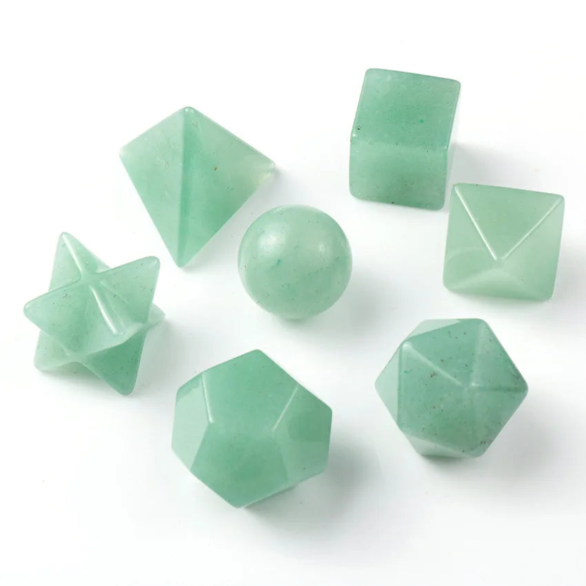 Merkaba Geometric Faceted Crystal Sacred Geometry Set Platonic Solids Shungite 7 Pcs Gemstone Green Aventurine Geometry Set