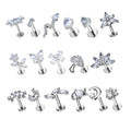 ASTM F136 Titanium Labret Stud Flat Back Piercing 16G Internal Thread Zircon Inlay Helix Tragus Silver Earrings Pierc Jewelry
