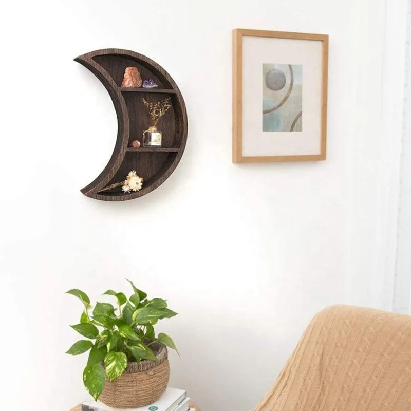 Custom Wholesale Creative Storage Wall Suspended Wooden Moon Rack