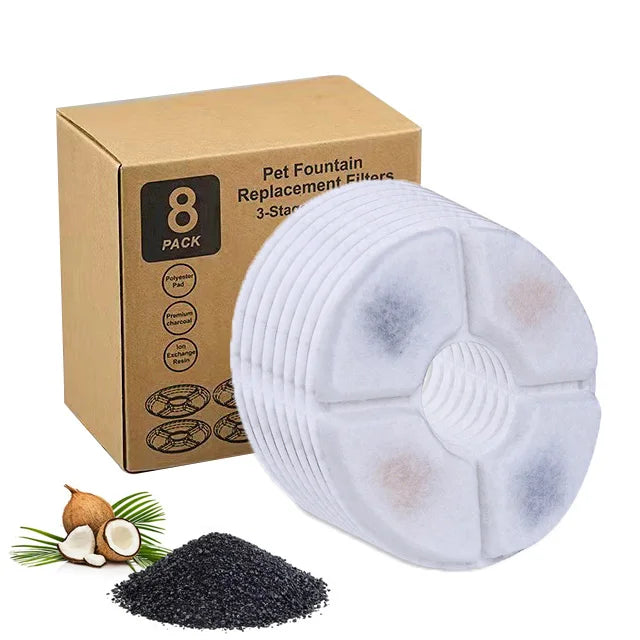 8pcs Premium Activated Carbon Filters Eco-Friendly Pet Fountain Automatic Water Dispenser 4 Pack Daisy Fountain Filters