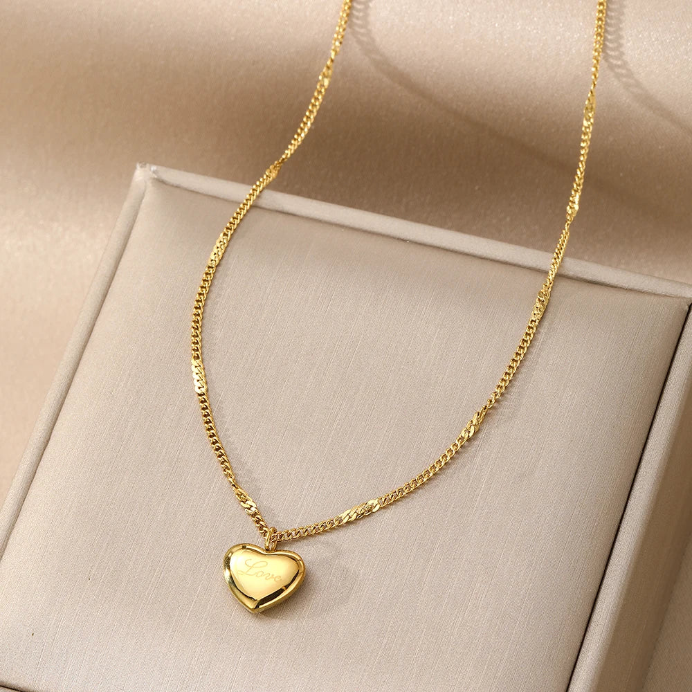 VKME Fashion Letter LOVE Stainless Steel Gold Plated Heart Pendant Necklace for Mother Day Gift