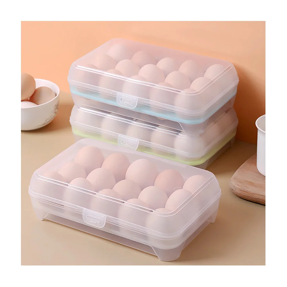 Kitchen 15-compartment Refrigerator Egg Box Plastic Egg Tray Fresh-keeping Box Transparent Egg Storage Box with Lid