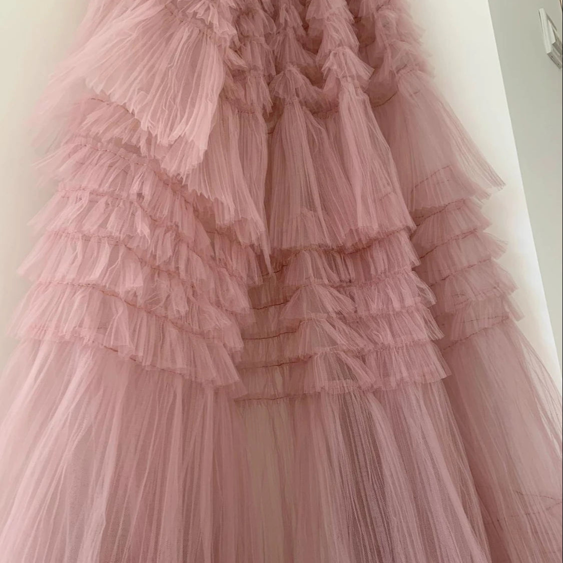 Rose Pink Tulle Net Ruffle Cake Dress Fancy Mesh Net Lace Fabric