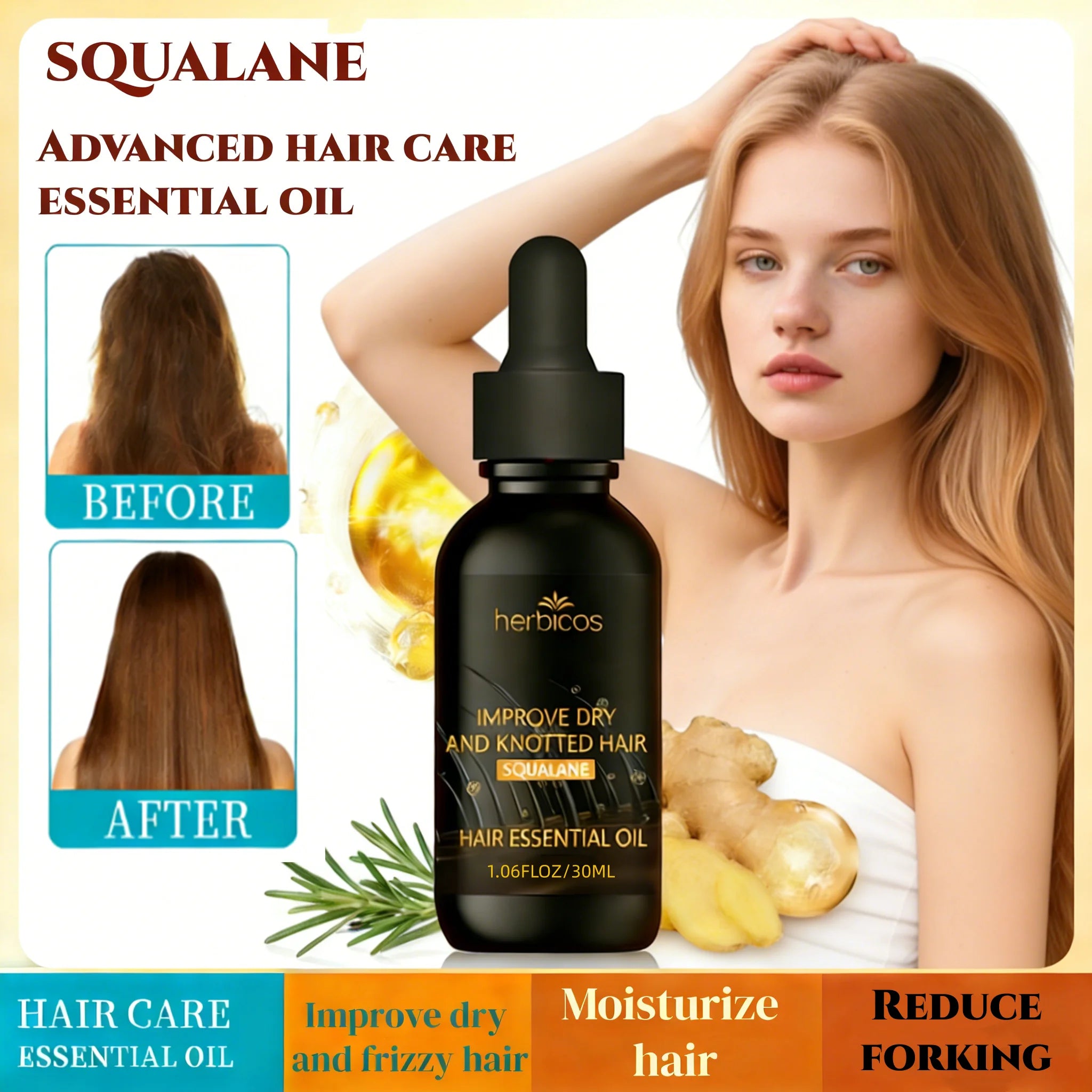Herbicos Hair Care Oil Rosemary Ginger and Herbal Extract Strengthening Hair Roots Improving Dryness Frizz Hair Care Products