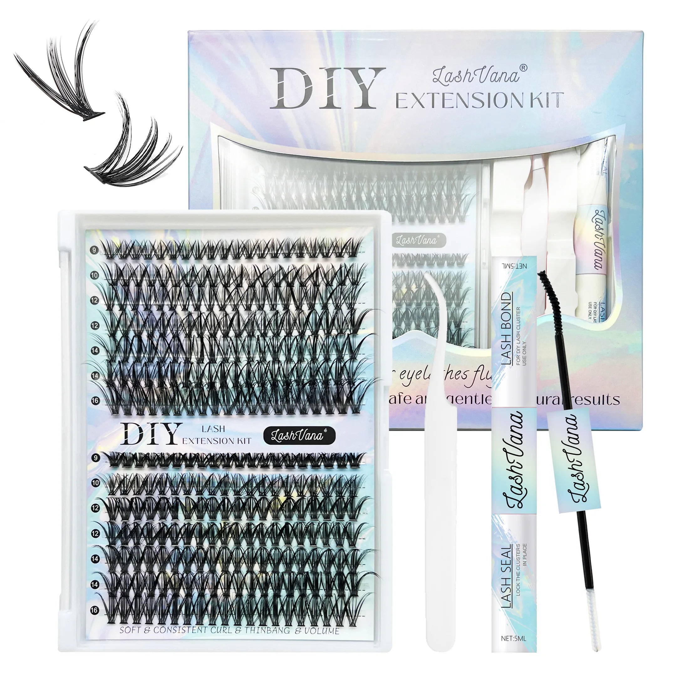 Wholesale Mink Cluster Lashes Custom logo Wholesale 8-16mm Mink-cluster-lashes Cluster Lashes Kit with Spikes