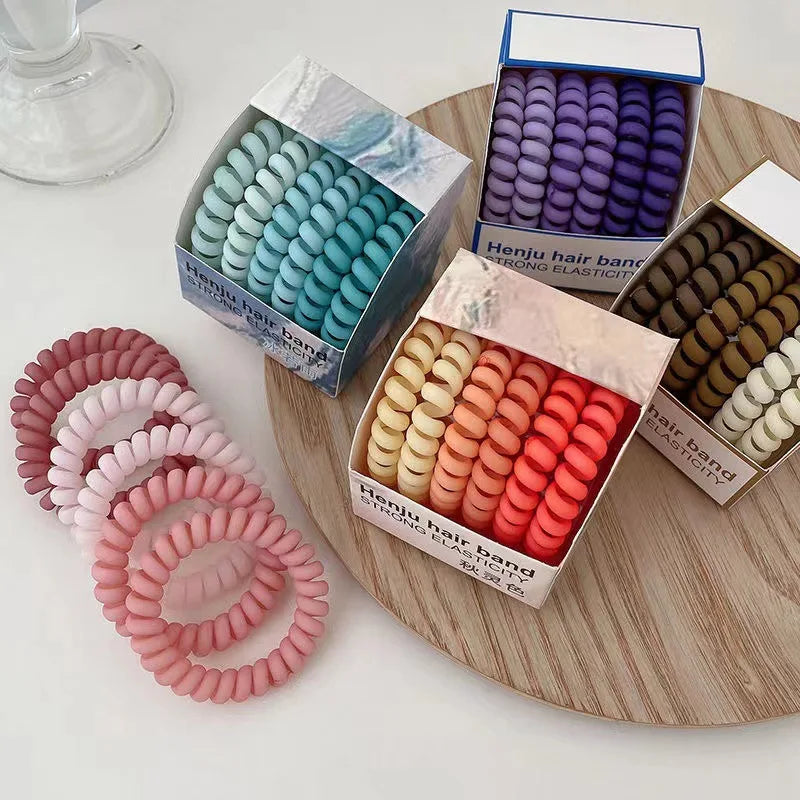 6pcs Boxed Female Ponytail Hair Ties Color Gradient Matte High Stretch Plastic Telephone Wire Hair Rings Simple Hair Claws