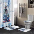 4pcs Christmas Xmas Tree Shower Curtain Sets Christmas Bathroom with  Rugs Toilet Lid Cover and U Shape Mat Washable 72"x72"