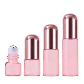 In Stock 1ml 2ml 3ml 5ml Rose Gold Glass Roll on Bottle With Steel Roller and Rose Gold Cap