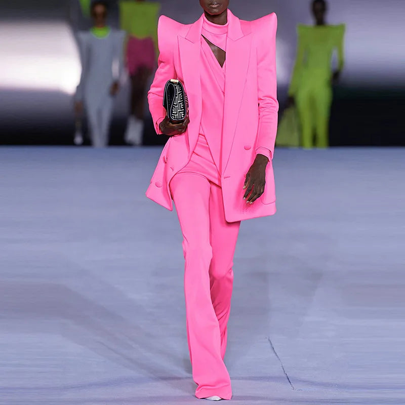 A7193 MIGU Womens Suits & Tuxedo  blazer and Long Pant Set  pink Casual Women  Office Lady Suit