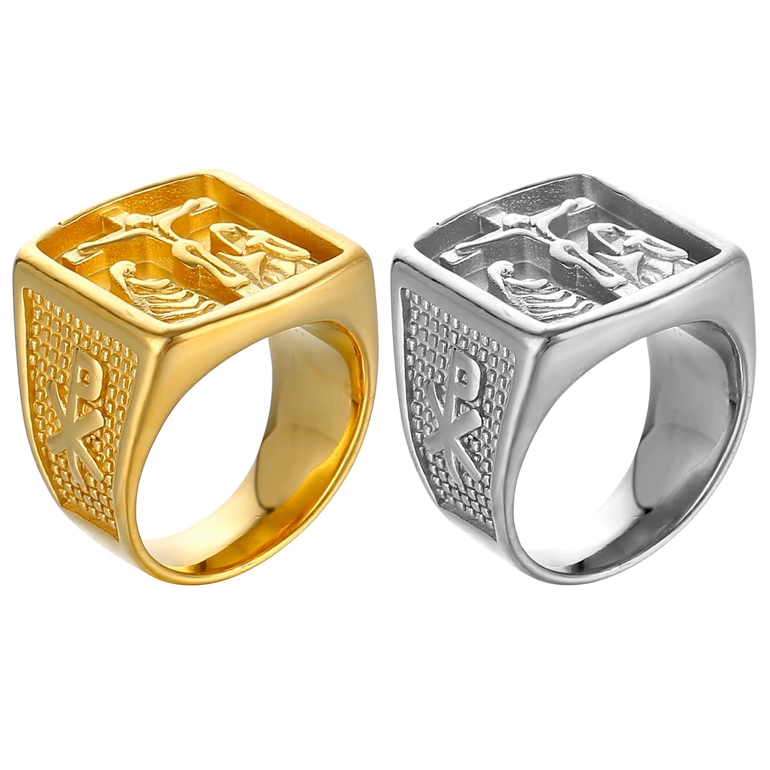 Wholesale Punk Rock 18k Gold Plated Crossing Ring Casting Cross Faith Rings Stainless Steel Signet Cross Rings for Men Jewelry
