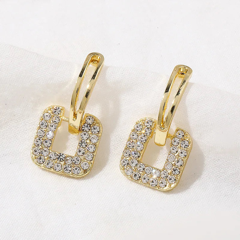 LYB1021 Hot Selling Korean Style Fashion Geometric Stud Earrings Women Rhinestones Gold Earrings Wholesale