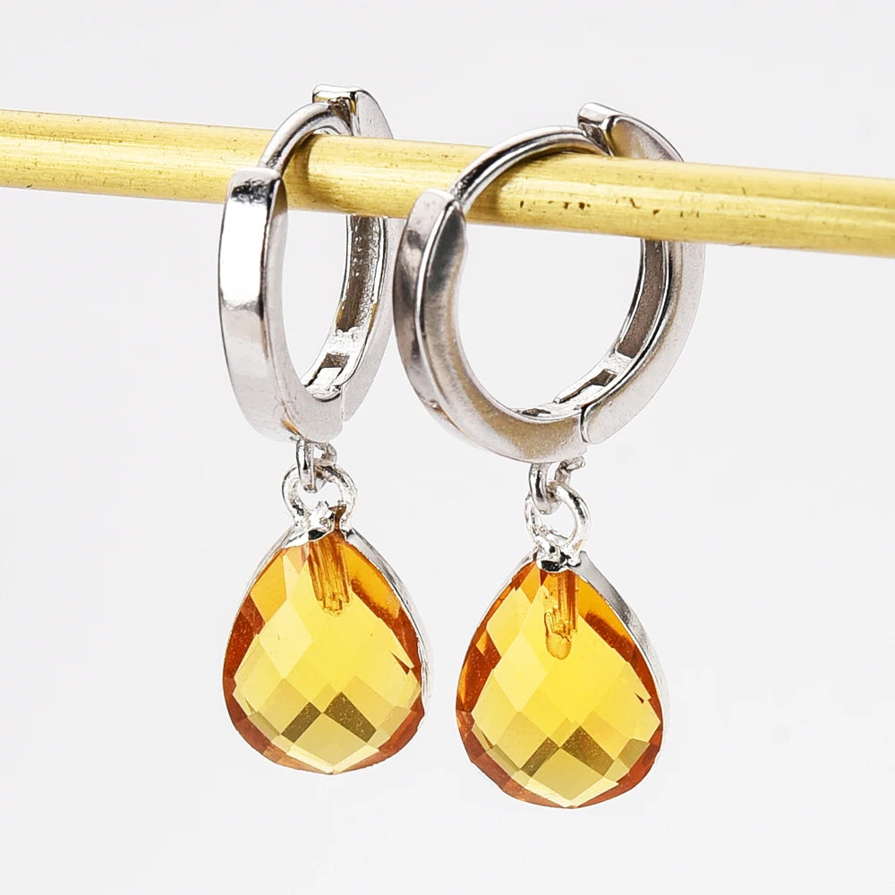 Rhodium Plated 925 Sterling Silver Hoop Earring Women Natural Birthstone Dangling Earrings MegaBDM