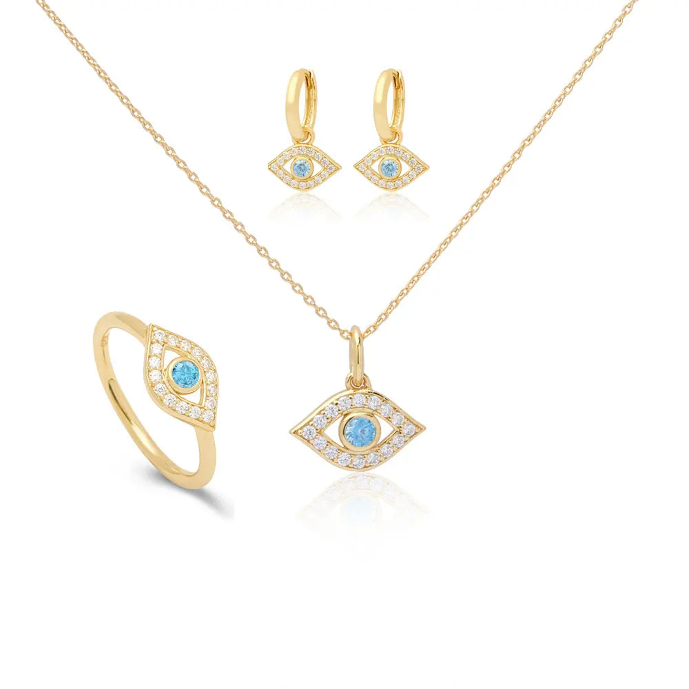Fine Jewelry Jewellery Dubai 925 Sterling Silver 18K Gold Plated Enamel Evil Eye Choker Pendant Jewelry Sets