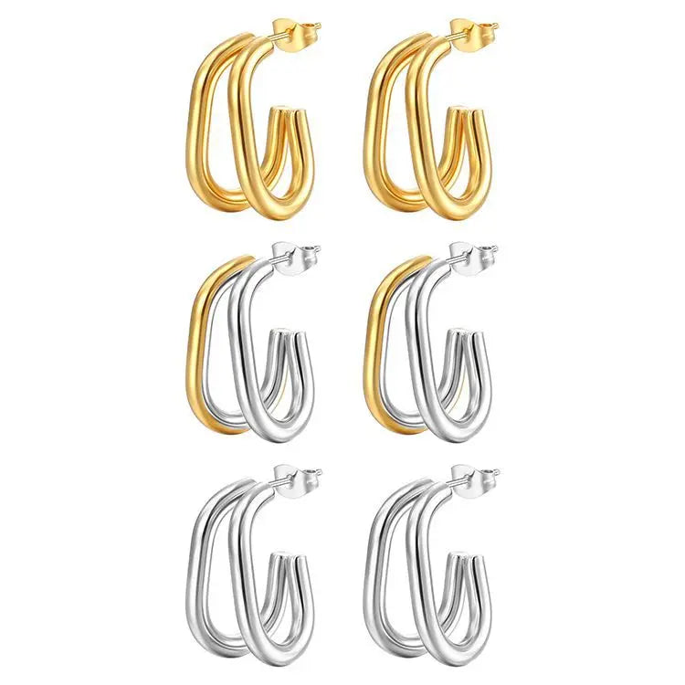 Stainless Steel Hoop Earrings Jewelry for Women 18K Gold Plated Huggie Statement Earrings