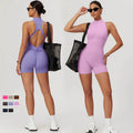 SHINBENE Women Half Zip Workout Rompers Racerback Bodycon Jumpsuit Tummy Control Short Rompers