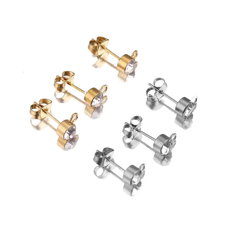 3mm/4mm/5mm Wholesale Rhinestone Stainless Steel Earring Backs Post Ear Stud Pin Post with Loop Earring Findings Accessories