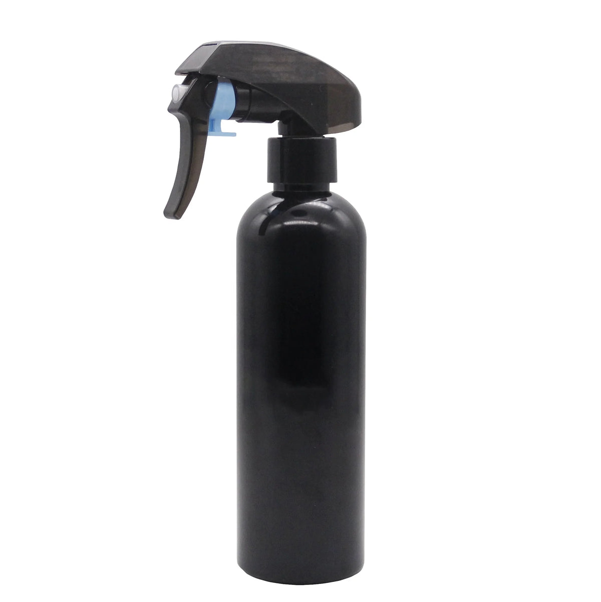8oz 250ml Cylindrical Plastic PET Black Glossy Spray Bottle With Black Kao Trigger Sprayer