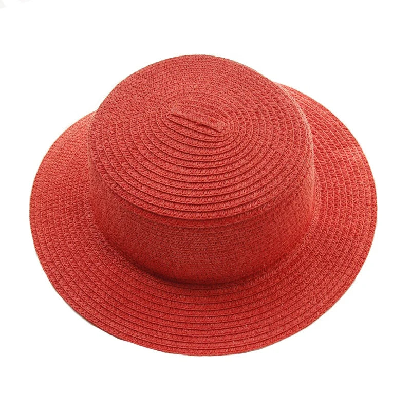 Paper Large Brim Summer Women Solid Color Straw Hat Sunproof Foldable Beach Sun Hats Custom Wide Brim Flat Top Straw Hat