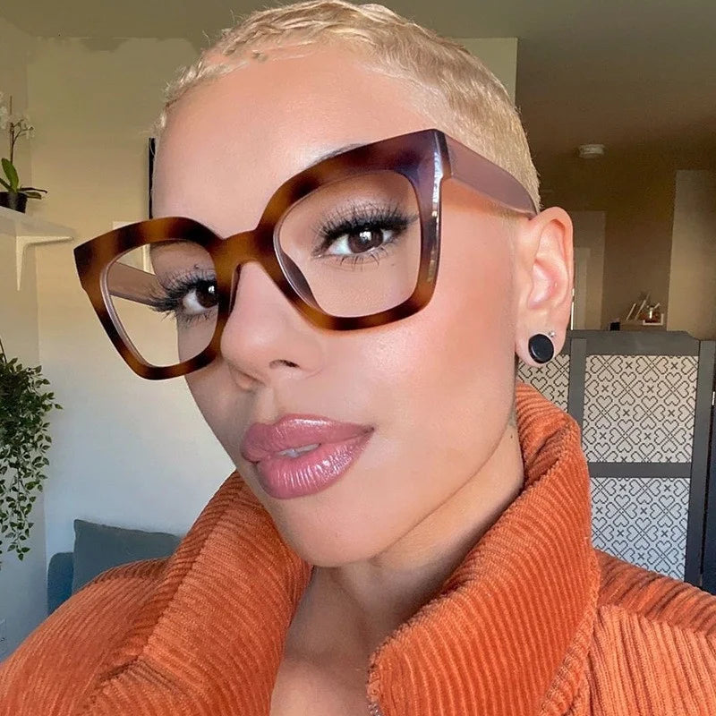 2025 New Square Low Moq Custom logo Oculos Crystal Candy Color Plain Spectacles Large Cat Eye Thick Frame Eyeglasses