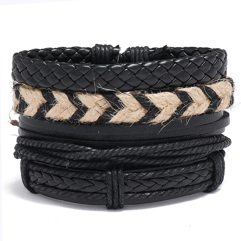 Fashion Leather Jewelry Handmade Hemp Rope Woven Bangle Vintage Ethnic Multilayer Bracelets for Men and Women