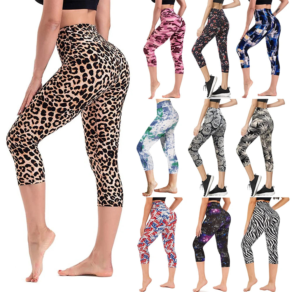 Custom Logo Print Breathable Casual High Waist Soft Spandex/Polyester Capri Leggings for Women Yoga Running Cycling