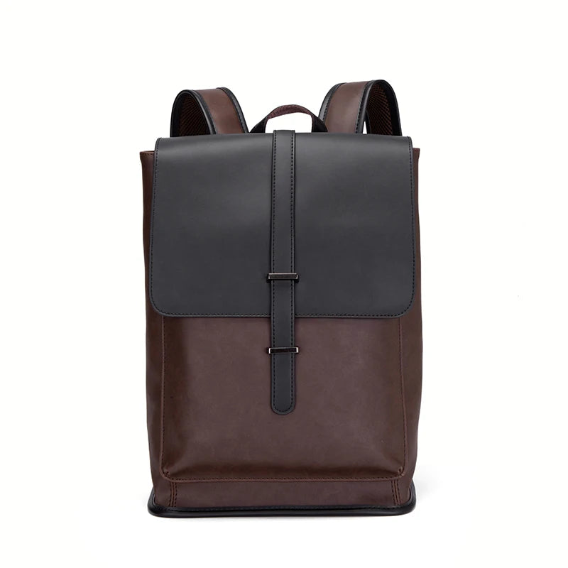 In Stock Men's Vintage PU Leather Laptop Backpack with Zipper Closure and Polyester Lining for Office Computer Use