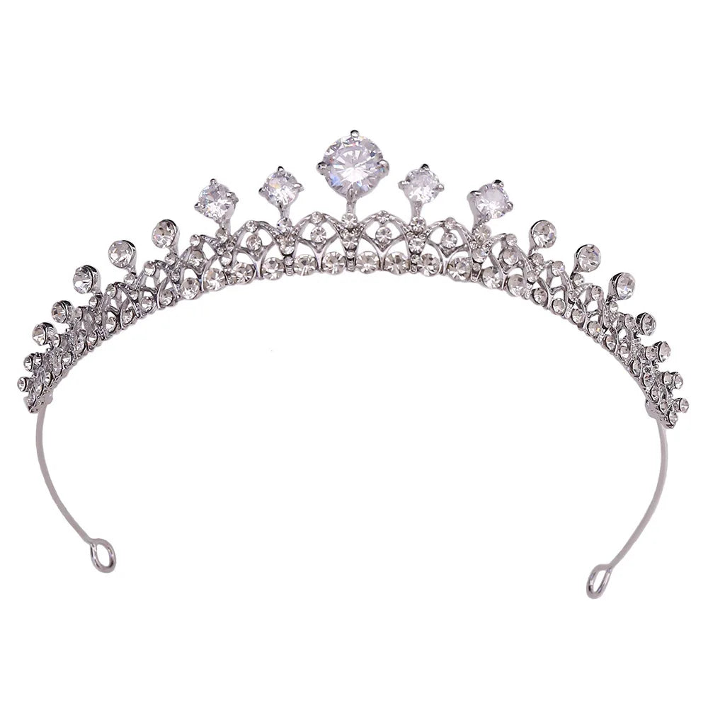 SLBRIDAL Alloy Rhinestone Crystal Zircon Flower Bridal Tiara Princess Crown Wedding Hair Accessories Women Bridesmaids Jewelry