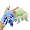 Fluffy Fur Rabbit Keychain for Women Cute Pompon Bowkbot Ribbon Pearl Bunny Key Chain on Bag Car Trinket Wedding Party Toys Gift