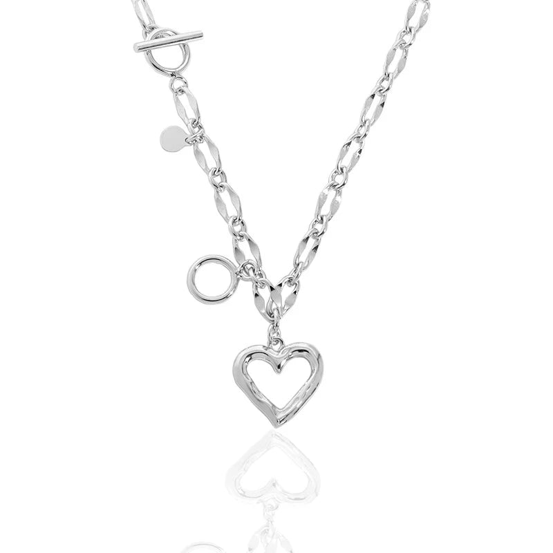 OT Buckle Link Chain Infinity Love Heart Pendant for Women Girlfriend Sterling Silver 925 Necklace