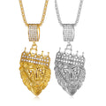 Hip Hop Stainless Steel Crown Necklace for Men Fashion Crystal Lion Head Pendant Beads Chain Classic Style for Anniversary Gift