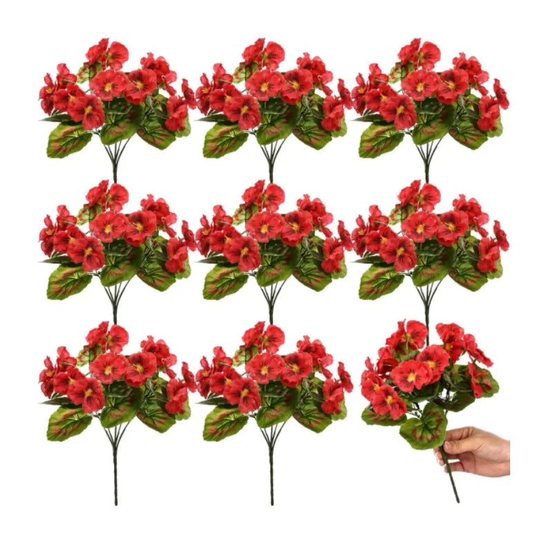 Artificial Geranium Flowers Silk Geraniums Bushes 3D Printing Geraniums for Vase Planter Pot Floral Home Garden Patio Decor