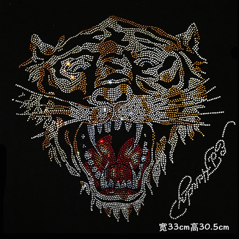 Wholesale Custom Fashion Large Iron-On Rhinestone Transfer Butterfly Tiger Animal Design for T-Shirts Motif Rhinestones