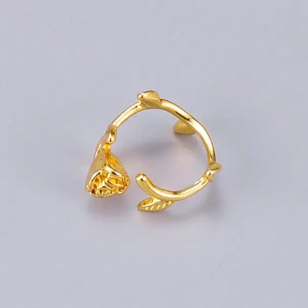 INS 316L Stainless Steel 18K Gold Plated Open Flower Shaped Finger Rings Simple Titanium Steel Open Adjustable Rose Flower Ring