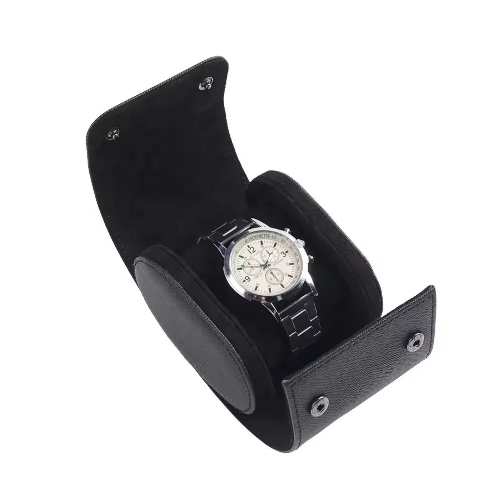 Factory Stock Handmade Luxury Travel Watch Box Case Organizer Storage Man Black Single 1 Slot Saffiano Pu Leather Watch Roll