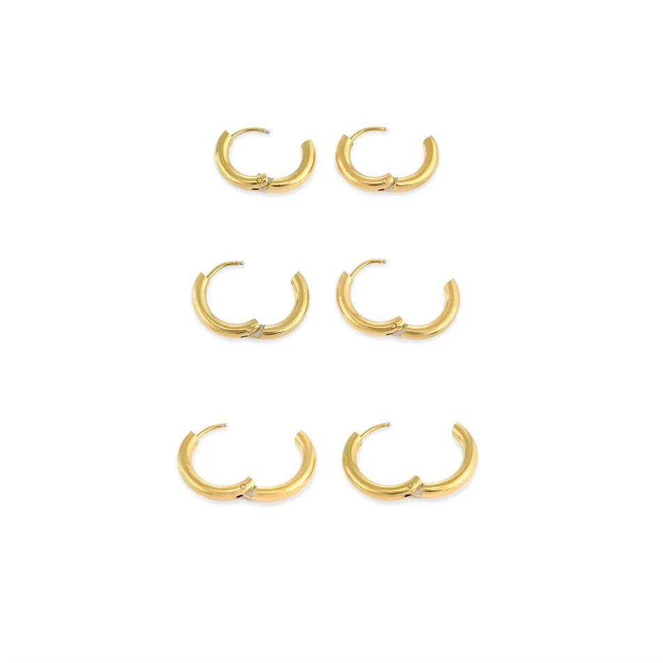 Simple 316L Stainless Steel PVD 18K Gold Plated High Polish 3MM Wide Wire 18MM Circle Earrings Hoop Earring Jewelry for Women