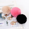 Stainless Steel Rabbit Fur Fuzzy Plush Ball Keychain Soft Cute Pom Pom Key Ring for Women