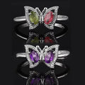 Natural Multicolor butterfly Tourmaline Ring for Women Crystal Quartz Gemstone Adjustable Amethyst Ring Jewelry