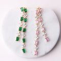 Wholesale Luxury Geometric Long Drop Earrings for Women Girls Gift Engagement Brass Needle Colorful Zircon Fashion Earring