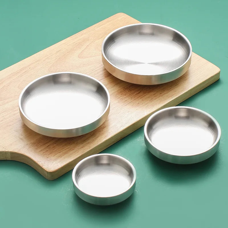 Wholesale 304 Stainless Steel Commercial Tableware Double Dip Dishes including Pickle Dish Korean Eco-friendly Weddings