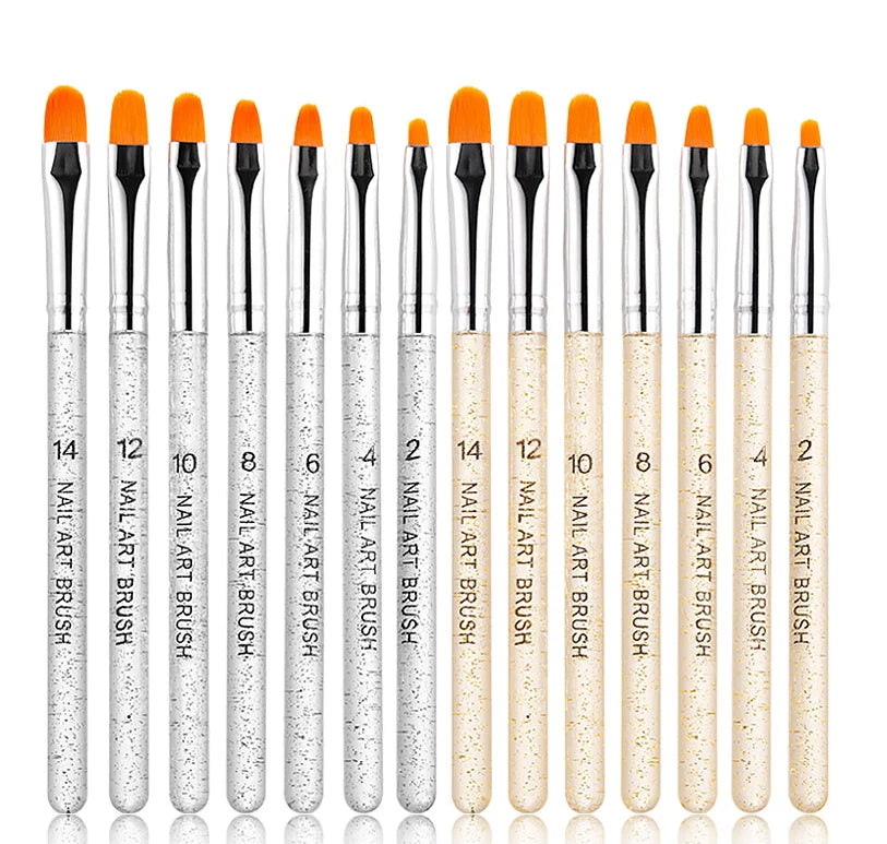 7Pcs Professional Manicure UV Gel Brush Pen Gold/Sliver Transparent Acrylic Nail Art Painting Drawing Brush Phototherapy Tools