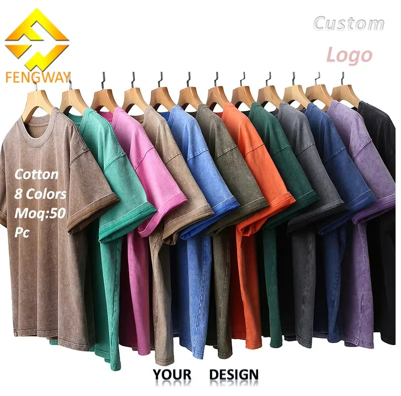 Custom Men's Acid Wash Vintage T-Shirt 100% Cotton 270 Gsm Long Street Wear Hip Hop Style Logo Customize Sizing