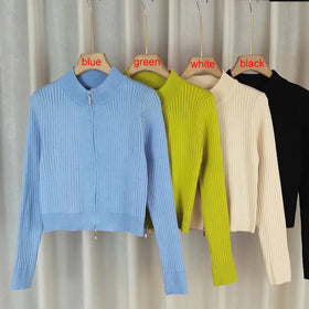 Knitwear Manufacture Double Zipper Pit Short Sweater Coat Female Autumn New Spice Girl Slim Knitted Pullover Sweater Women Top
